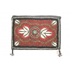 Women's Ethnic Nagaland clutch zip cloth small Bag Coral beads stones